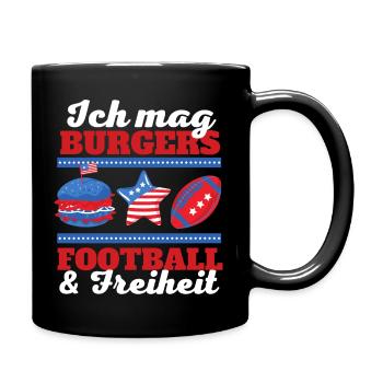 Ich mag Burgers, Football und Freiheit - Tasse einfarbig - Schwarz - Rechts