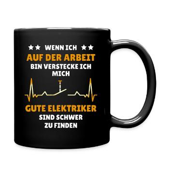 Elektriker Elektroniker Spruch mit Heartbeat Motiv - Tasse einfarbig - Schwarz - Rechts