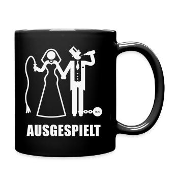 Ausgespielt! (JGA / Peitsche / Bier / Fessel / W) - Tasse einfarbig - Schwarz - Rechts