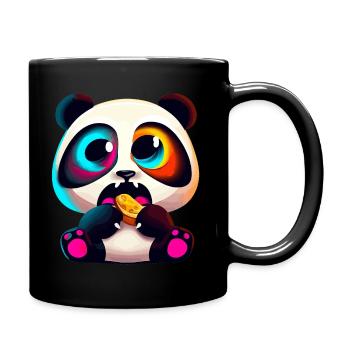 Netter Panda frisst Illustration - Tasse einfarbig - Schwarz - Rechts