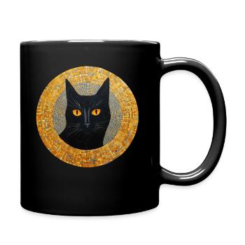 Portrait of a black cat in gold, black cat - Full Colour Mug - black - Right