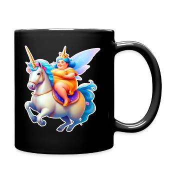 Niedliche dicke Fee auf Einhorn - Tasse einfarbig - Schwarz - Rechts