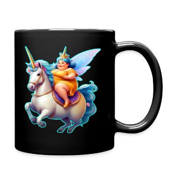 Niedliche Moppel Fee mit Einhorn - Tasse einfarbig - Schwarz - Rechts