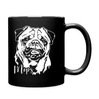 Mops Portrait Hund Hunde Wilsigns - Tasse einfarbig - Schwarz - Rechts