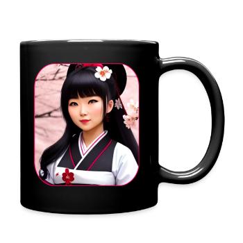 Geisha mignonne avec des fleurs de cerisier - Mug uni - noir - Droite