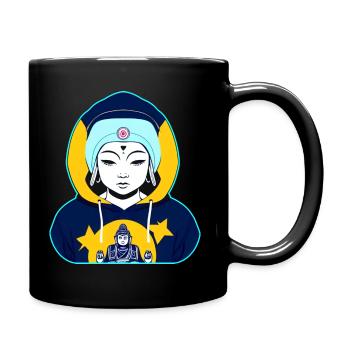 Cool colorful boy in hoodie in chakra colors - Full Colour Mug - black - Right
