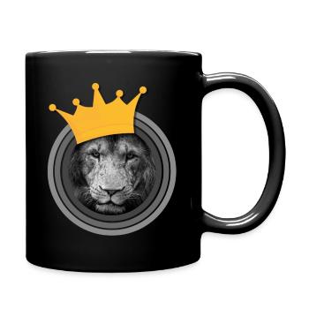 Nahaufnahme eines Löwen mit Krone - Tasse einfarbig - Schwarz - Rechts