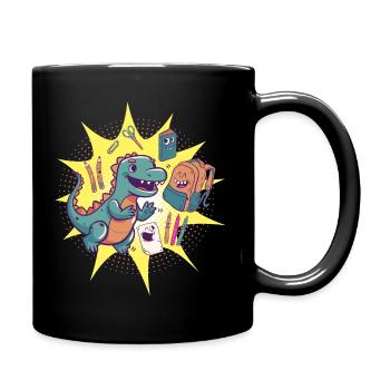 Dino Einschulung Schulkind - Tasse einfarbig - Schwarz - Rechts