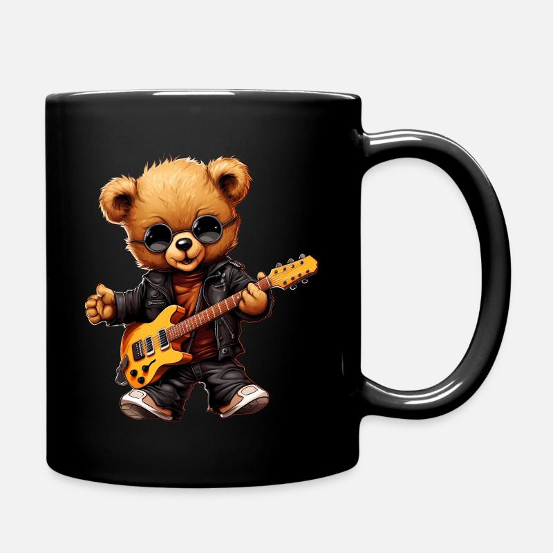 Teddy - Rocker with electric guitar - Full Colour Mug - black