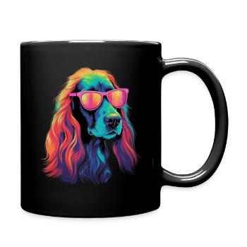 Retro Wave Afghan Hound Dog Shirt - Tasse einfarbig - Schwarz - Rechts