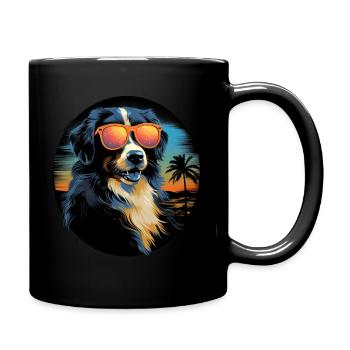 Retro Wave Australian Shepherd Dog Shirt - Tasse einfarbig - Schwarz - Rechts