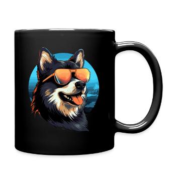 Retro Wave Akita Dog Shirt - Full Colour Mug - black - Right