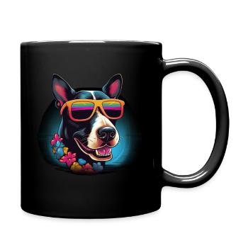 Retro Wave Bullterrier Dog Shirt - Tasse einfarbig - Schwarz - Rechts