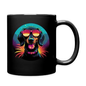 Retro Wave Dachshound Dog Shirt - Full Colour Mug - black - Right