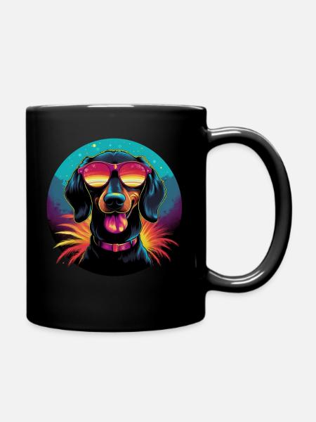 Retro Wave Dachshound Dog Shirt - Full Colour Mug - black
