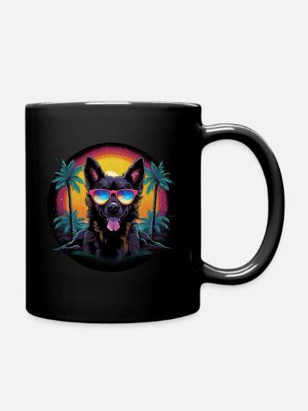 Retro Wave Cattledog Dog Shirt - Full Colour Mug - black