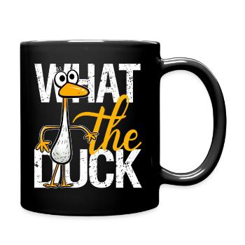 What the duck humorous quote quirky funny duck pun - Full Colour Mug - black - Right