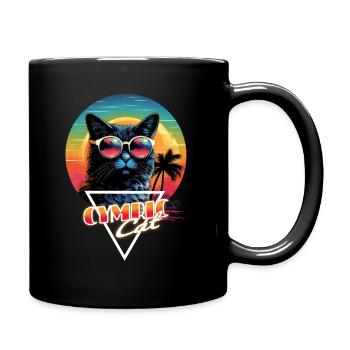 Retro Wave Cymric Cat Miami Shirt - Full Colour Mug - black - Right