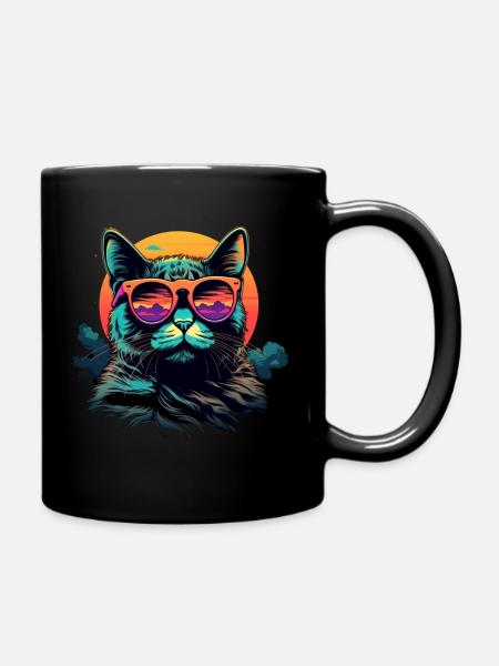 Retro Wave Chartreux Cat Shirt - Tasse einfarbig - Schwarz