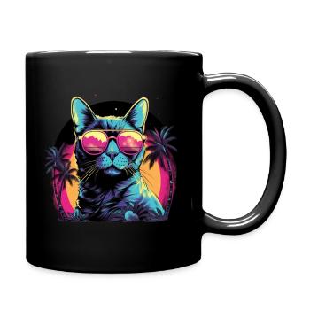 Retro Wave Egyptian Mau Cat Shirt - Tasse einfarbig - Schwarz - Rechts
