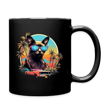 Retro Wave Siamese Cat Shirt - Full Colour Mug - black - Right