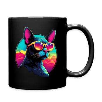 Retro Wave Cornish Rex Cat Shirt - Tasse einfarbig - Schwarz - Rechts