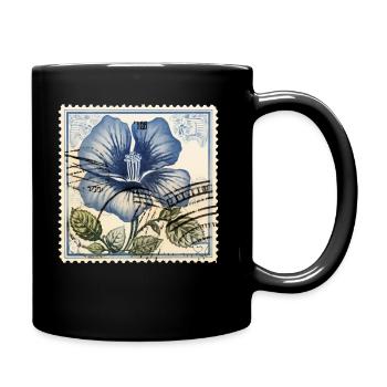 Vintage Briefmarke blaue Blume - Tasse einfarbig - Schwarz - Rechts