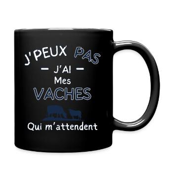 J'peux pas j'ai mes Vaches qui M'attendent - Mug uni - noir - Droite