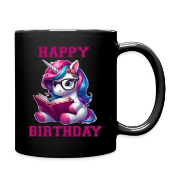 Licorne lecture joyeux anniversaire - Mug uni - noir - Droite