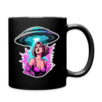 Eine in Panik geratene Frau wird von einem UFO erwischt. - Tasse einfarbig - Schwarz - Rechts