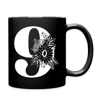 Numéro 9 floral noir -9e anniversaire floral - Mug uni - noir - Droite