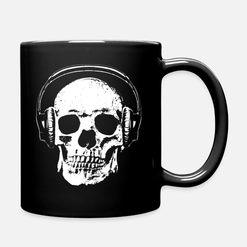 Totenkopf mit Kopfhörer - Tasse einfarbig - Schwarz