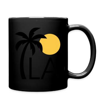 LA, Minimalistisches Design mit Palme und Sonne - Tasse einfarbig - Schwarz - Rechts