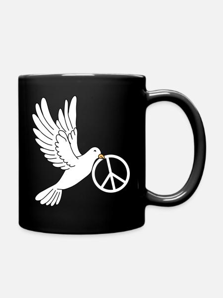 Friedenstaube mit Peacezeichen - Tasse einfarbig - Schwarz