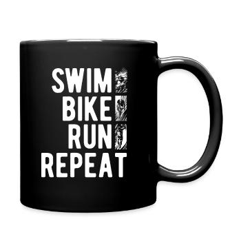 swim, bike, run, repeat - Triathlon Spruch - Tasse einfarbig - Schwarz - Rechts