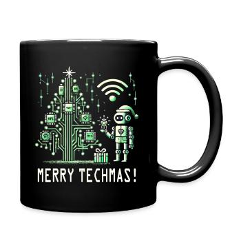 Fröhliche Techmas - Roboter und Schaltkreis-Weihna - Tasse einfarbig - Schwarz - Rechts