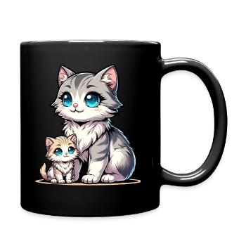 Süße Katzen Mama und Baby Illustration für - Tasse einfarbig - Schwarz - Rechts