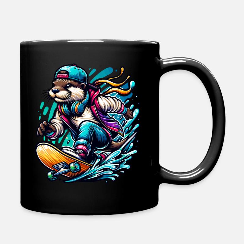 Cooler Otter Skateboarder im Street-Style - Tasse einfarbig - Schwarz
