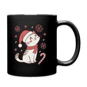 Meowy Christmas - Geschenk mit Katze - Tasse einfarbig - Schwarz - Rechts
