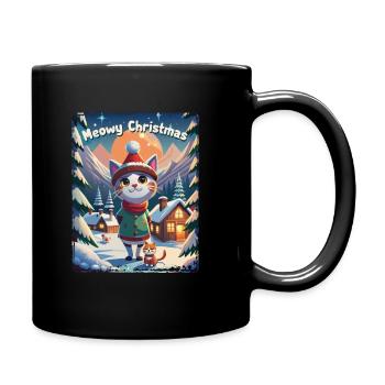 Meowy Christmas - Geschenk mit Katze - Tasse einfarbig - Schwarz - Rechts