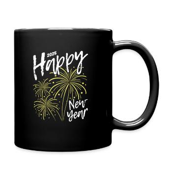 2025 Happy New Year Feuerwerk - Tasse einfarbig - Schwarz - Rechts
