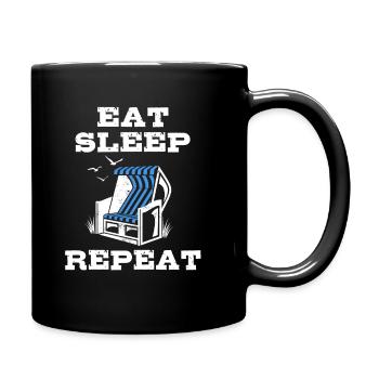 Eat Sleep Beach Chair Repeat, Beach, Vacation, Sea - Full Colour Mug - black - Right
