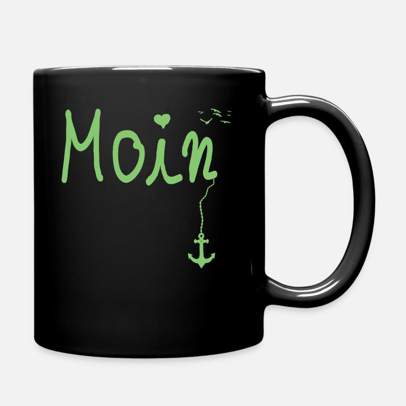 Moin Begruessung Moin mit Moewe in Gruen - Tasse einfarbig - Schwarz
