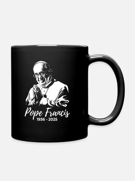 Papst Franziskus faltet die Hände und betet - Tasse einfarbig - Schwarz