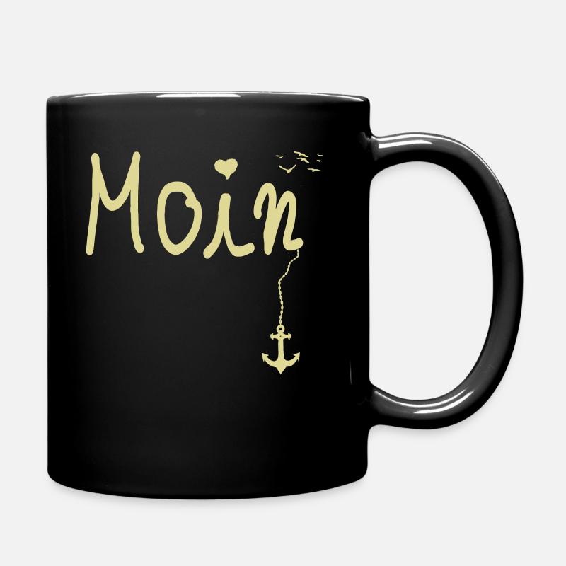 Moin Begruessung Moin mit Moewe - Tasse einfarbig - Schwarz