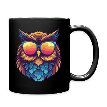 Eule mit Sonnenbrille - Tasse einfarbig - Schwarz - Rechts