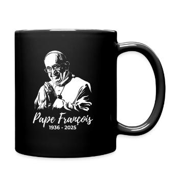 Papst Franziskus faltet die Hände und betet - Tasse einfarbig - Schwarz - Rechts