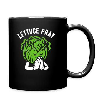 Lettuce pray - Cartoon lettuce head prays - pun - Full Colour Mug - black - Right