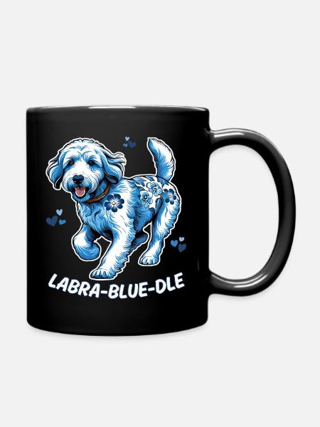 Labradoodle chien hollandais Delft bleu accents floraux - Mug uni - noir