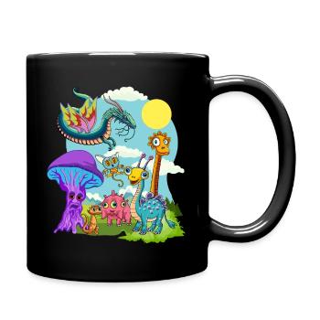 Skurrile Dinosaurier- und Fabelwesenszene - Tasse einfarbig - Schwarz - Rechts